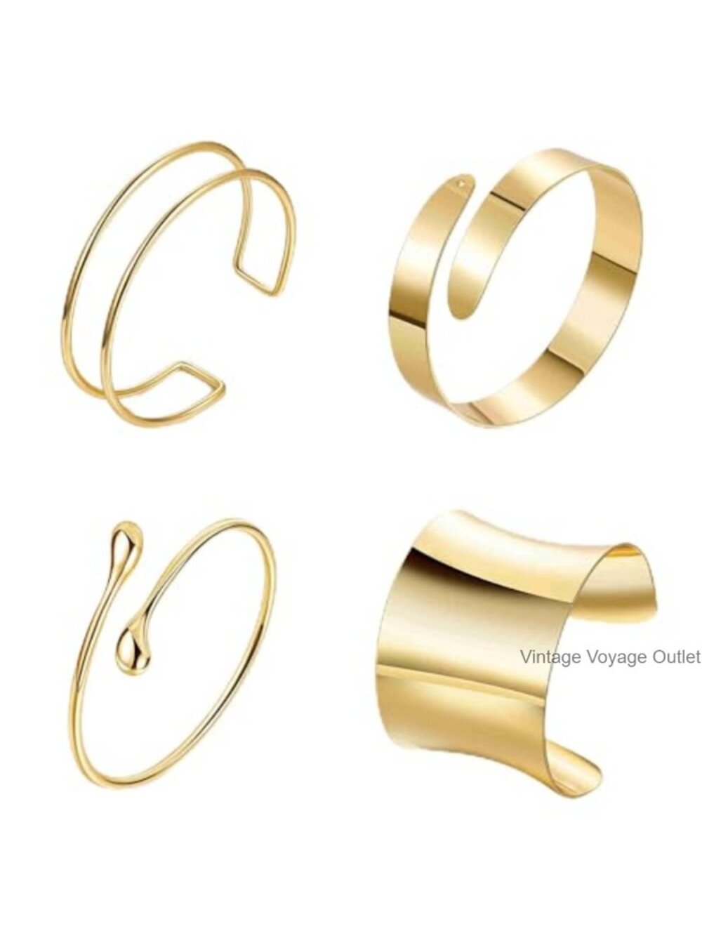 4PCS Gold Arm Cuff Bracelet Set Chunky Open Bracelets Adjustable Layered